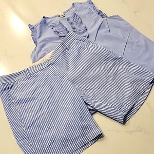 2 Items J CREW Seersucker Shorts &  J CREW Ruffled Sleeveless Top, Blue, Size 4